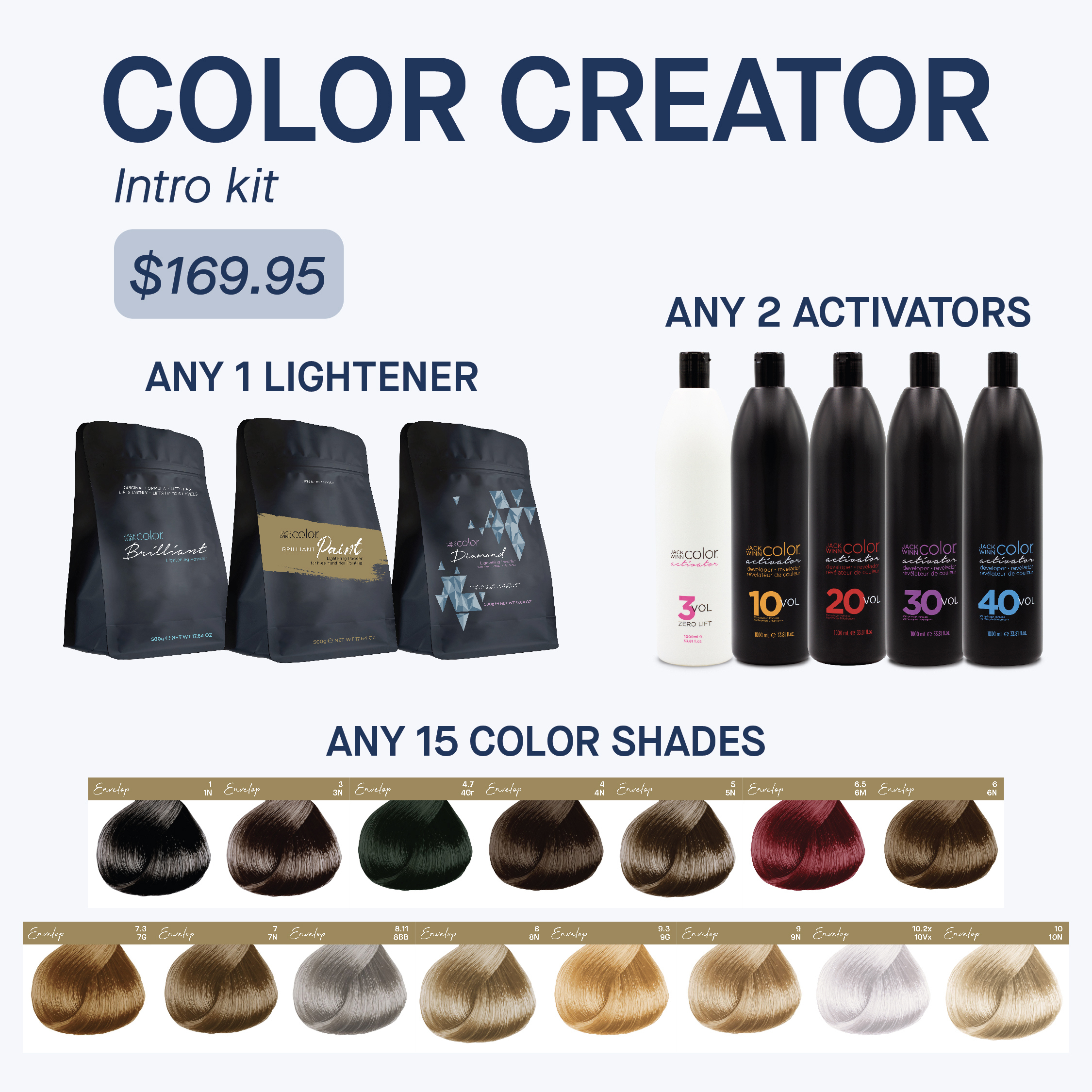 Color Creator Intro Kit - 1 lightener, 2 activators, 15 color shades